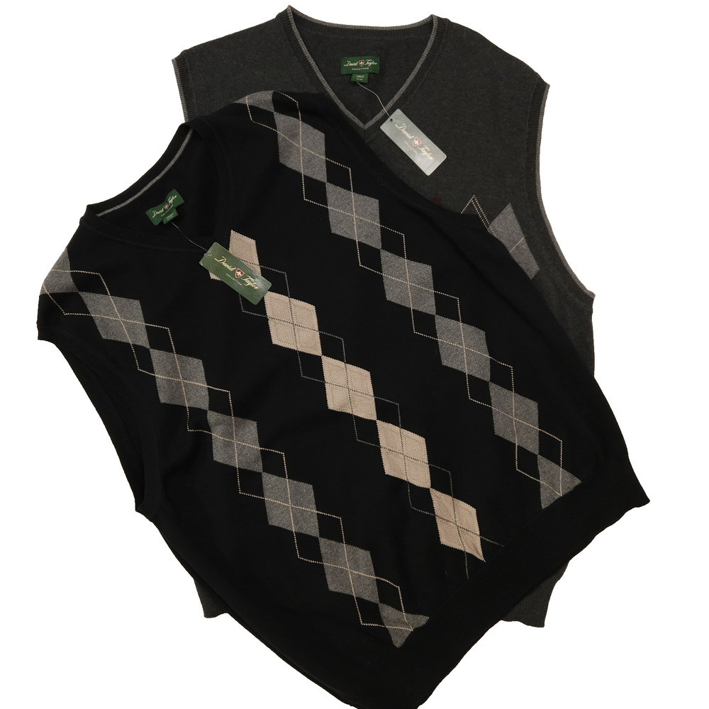 NEW Men's Golf Sweater Vest XL Lot of 2 Argyle Cotton Sleeveless Preppy Grandpa
